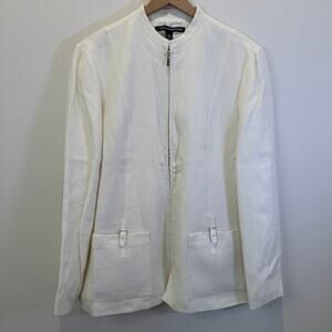 VTG Deadstock Company Ellen Tracy Linen Blazer Women's Size 16 White Vintage
